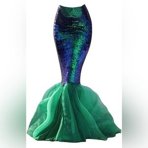 New Women's Mermaid Tail Costume Princess Sequin Maxi Skirt Halloween Party